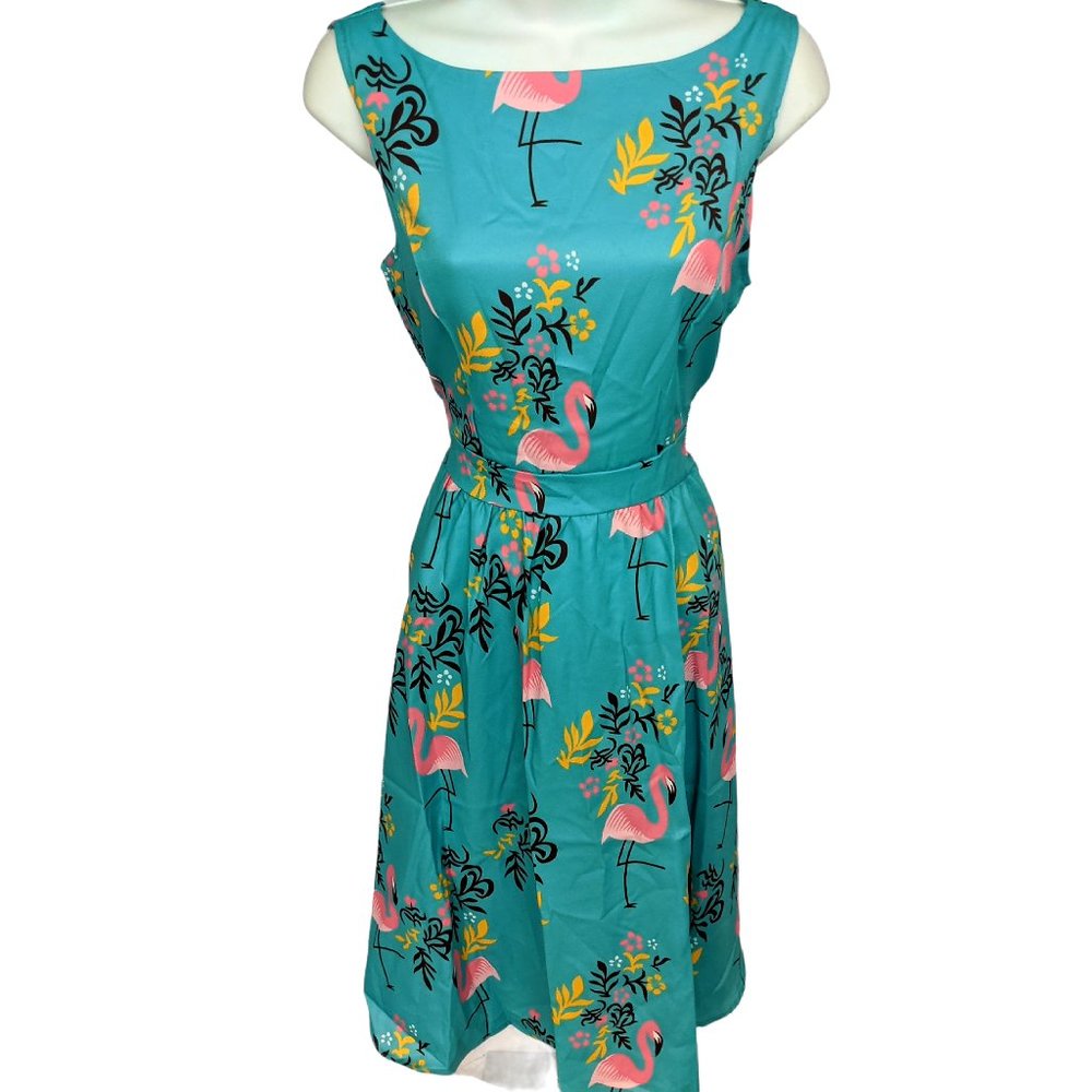 Teal Flamingo Sleeveless Dress Size S NWOT